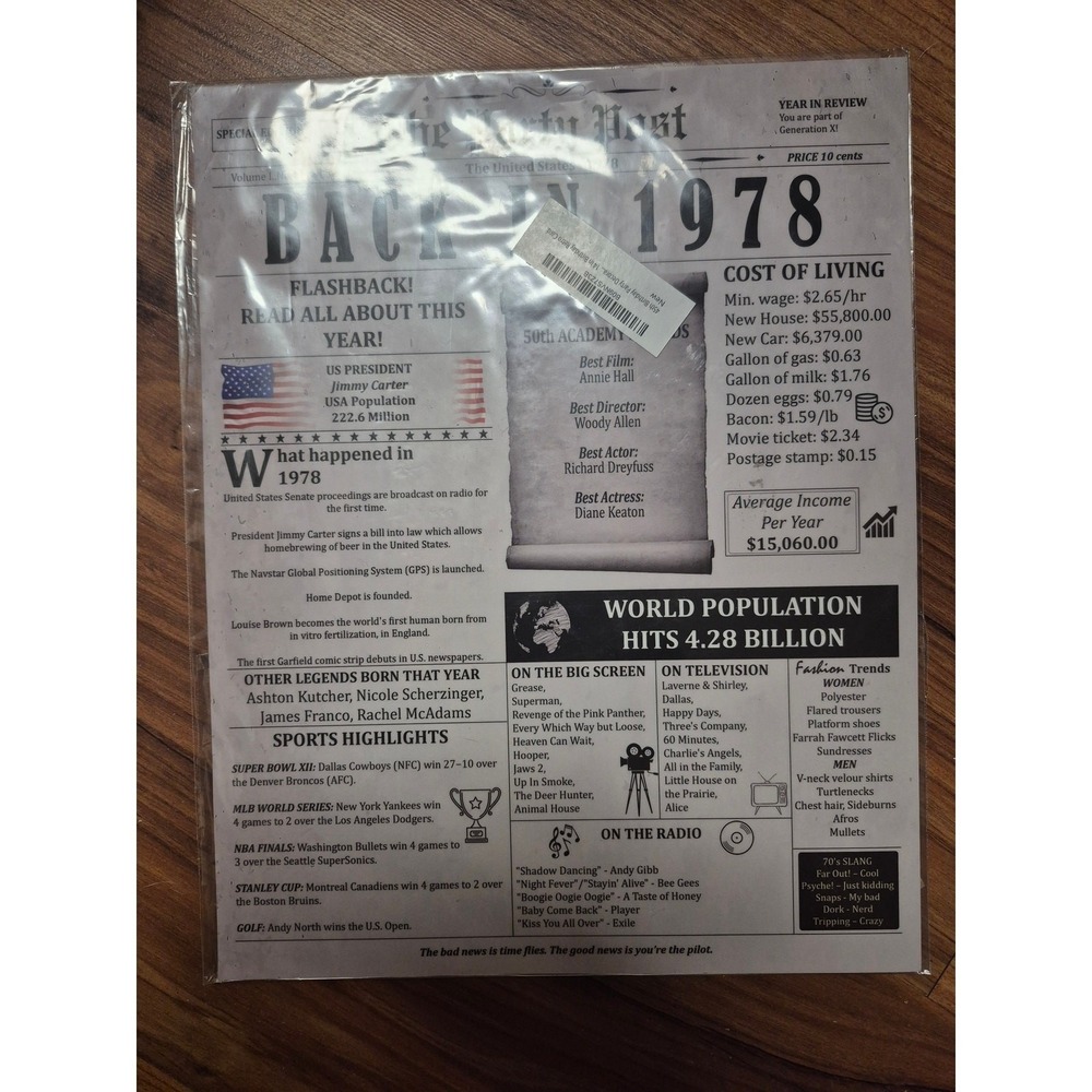 Funny Newspaper 1978 48th Birthday Poster Sports Highlights TV Stars Recap s2
